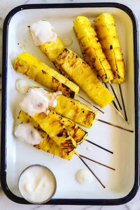 Grilled Recipes for Your Mother’s Day Cookout – SheKnows Coconut Rum Sauce, Rum Sauce, Pineapple Rum, Grilled Pineapple, Coconut Rum, Fruit Recipes, Bbq Grill, Tropical Paradise, Skewers