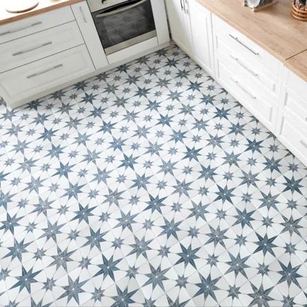 Merola Tile Cassis Stella 10" x 10" Porcelain Patterned Wall & Floor Tile | Wayfair Patterned Wall, Blue Floor, Merola Tile, Flooring Store, Porcelain Floor, Blue Bathroom, Bathroom Floor Tiles, Porcelain Flooring, Distressed Wood