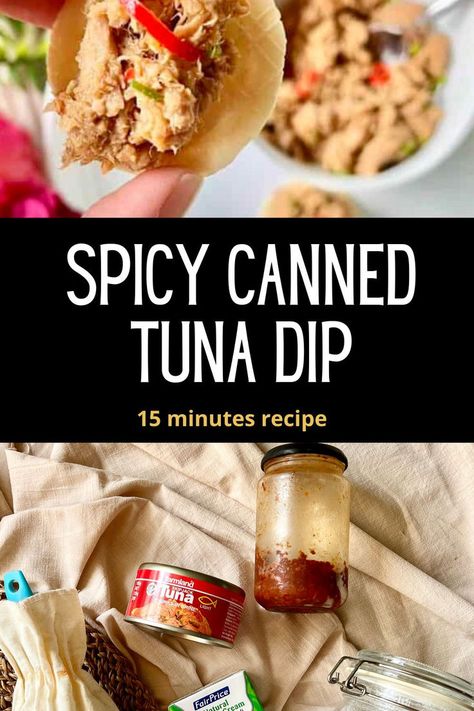 Looking for a spicy tuna dip for crackers that can be made in 15 minutes? Try this super easy canned tuna recipe, made with just 4 ingredients! Perfect for a Thanksgiving dinner, Christmas feast, and Super Bowl party. canned tuna appetizer / tuna fish dip recipes Spicy Canned Tuna, Spicy Popcorn Recipes, Spicy Tuna Recipe, Fish Dip Recipe, Tuna Appetizer, Asian Pantry, Fish Dip, Tuna Dip, Braised Pork Ribs