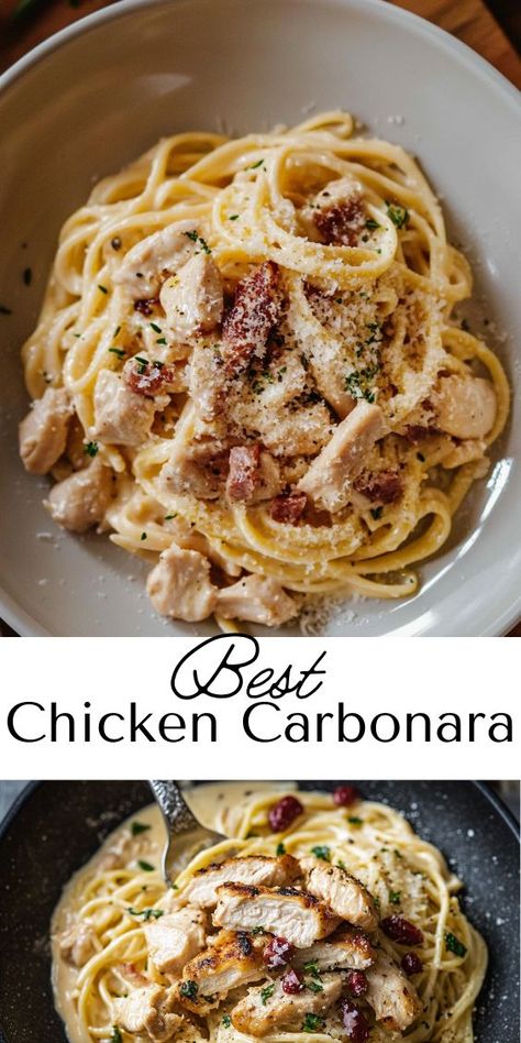 Pappadeaux Alexander Sauce Recipe, Creamy Chicken Carbonara, Chicken Carbonara Pasta, Chicken Carbonara Recipe, Chicken Carbonara, Carbonara Pasta, Cheesy Pasta, Pasta Dinner Recipes, Celebrity Dads