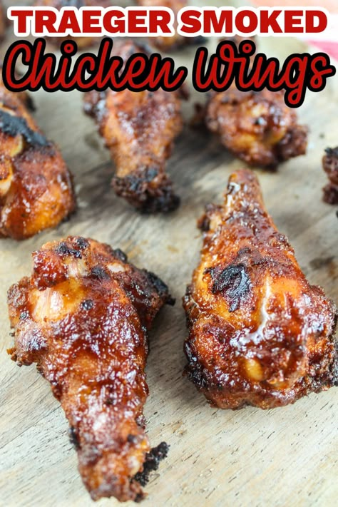 Smoked wings are one of my favorite appetizers that I've discovered since getting my Traeger pellet grill. The smoky flavor from the wood pellets soaks into the wings and gives them an amazing aroma and taste. via @foodhussy Treager Hot Wings, Louisiana Grill Smoker Recipes, Crispy Wings On Smoker, Wings On The Traeger, Trager Smoked Chicken Wings, Chicken Wings On Traeger Grill, Treager Recipes Chicken Wings, Traeger Smoked Wings, Wings On Traeger Grill