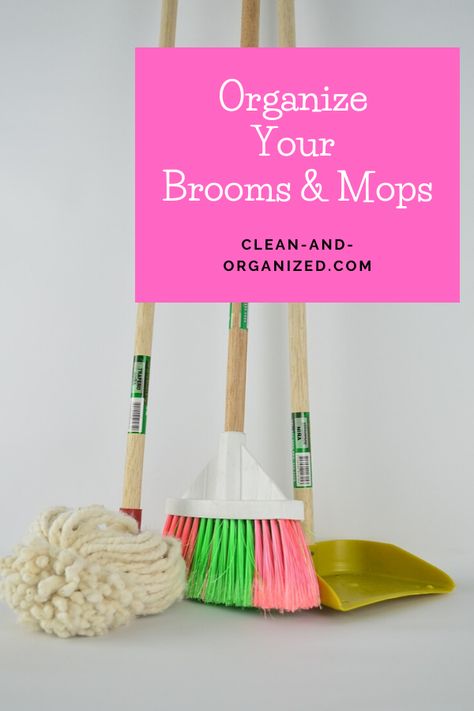 Broom and mop organizers Hanging Mops And Brooms Laundry Rooms, Diy Broom And Mop Hanger, Mop And Broom Storage Ideas, Broom And Mop Storage Ideas, Diy Broom Holder, Mop Storage, Broom Storage, Broom Hanger, Broom Holder