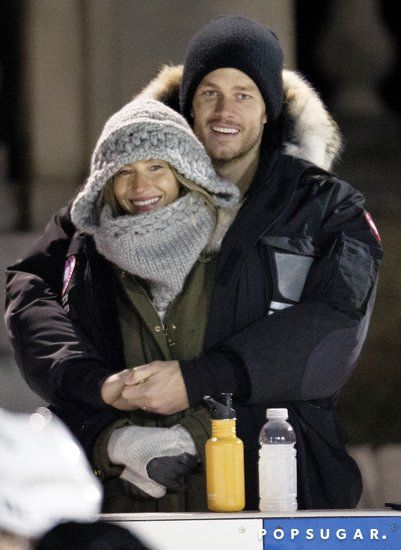 Gisele Bündchen Looks So in Love While Cuddling With Tom Brady at a Hockey Match Gisele Bundchen Tom Brady, Brady Kids, Hooded Cowl Scarf, Gisele Caroline Bündchen, Quotes Girlfriend, Tom Brady And Gisele, Boston Style, Canada Goose Parka, Gisele B