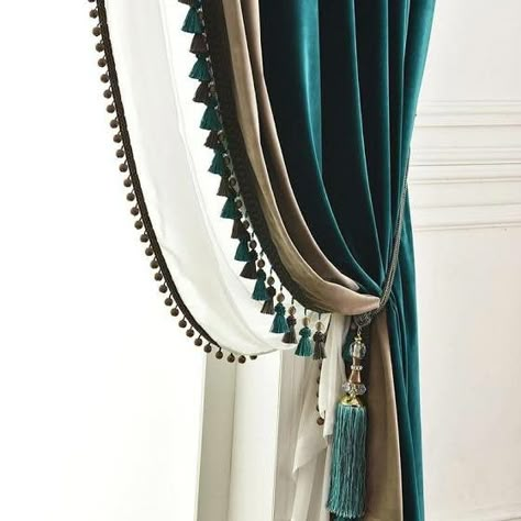 Peacock Curtains, Indochine Style, Brown Curtains, Plain Curtains, Luxury Curtains, Types Of Curtains, Green Curtains, Curtain Ideas, Peacock Green