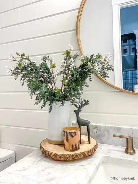 Christmas powder room decor #LTKSeasonal #LTKHoliday #LTKhome Christmas Decor Powder Room, Boho Christmas Bathroom Decor, Winter Decor Bathroom, Washroom Christmas Decor, Christmas Powder Room Decor, Half Bathroom Christmas Decor, Christmas Half Bath Decor, Bathroom Winter Decor, Restroom Christmas Decor