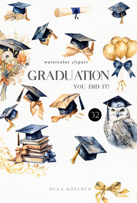 Graduation Watercolor, Graduation Clip Art, Graduation Wallpaper, Watercolor Graduation, Kids Graduation, Watercolor Cards, Travel Pictures, Watercolor Clipart, Graphic Illustration