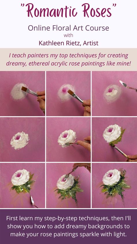 Diy Rose Painting, How To Paint Acrylic Roses, How To Paint A Rose With Acrylic, How To Paint A Rose, Step By Step Rose, Rose Art Painting, How To Paint Roses, Flower Painting Tutorial, Rose Painting Acrylic