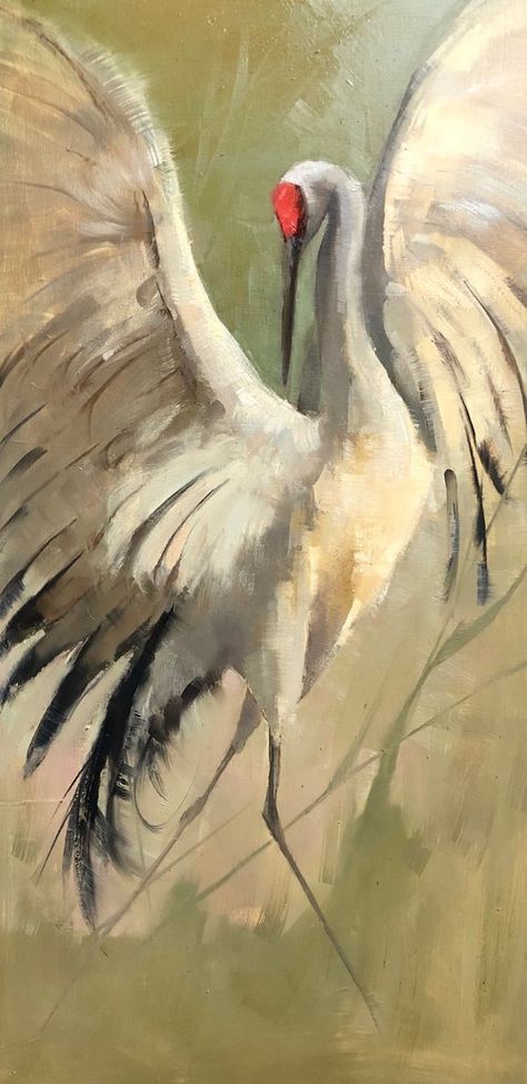 Whooping Crane Painting, Sand Crane Painting, Sand Hill Cranes Painting, Crane Painting, Crane Drawing, Whooping Crane, Tropical Furniture, Sandhill Cranes, Heron Art