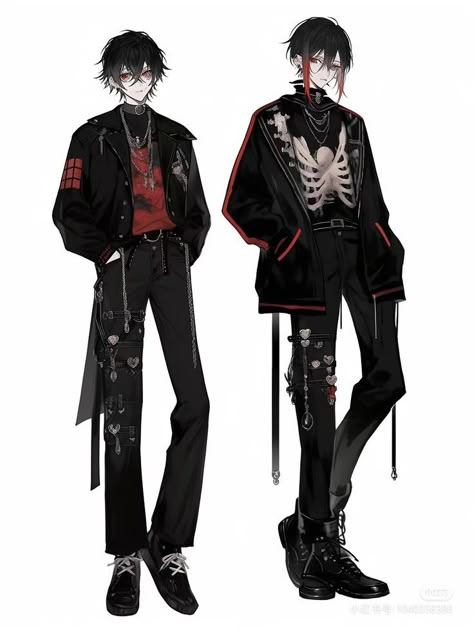 Oc Outfit Inspo Male, Male Horror Game Protagonist Outfits, Male Vtuber Outfit Ideas, Anime Boy Outfit Ideas, Vtuber Design Male, Anime Boy Outfits, Anime Boy Clothes, Demon Outfit Ideas, Outfit Ideas Drawing Male