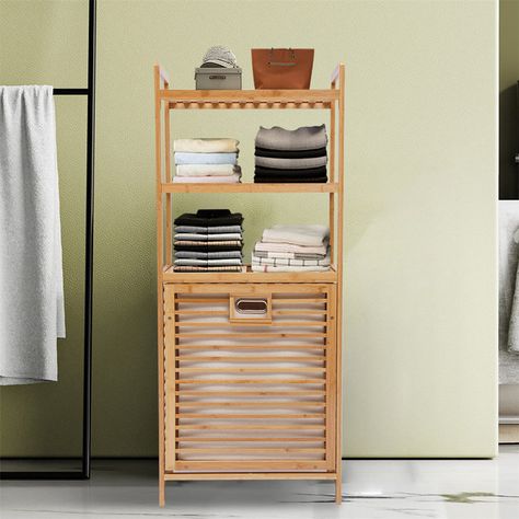 Millwood Pines Bamboo 4-Layer Laundry Hampers | Wayfair Bathroom Cabinet Organizer, Hamper Cabinet, Bathroom Basket Storage, Bathroom Cabinet Organization, Laundry Room Shelves, Bamboo Bathroom, Shelf Rack, Bathroom Storage Shelves, Cabinet Organizer