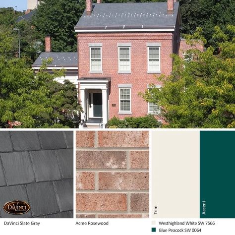 Pink Brick Exterior, Pink Brick House Exterior Color Combos, Brick Homes Exterior Colors, Brick Exterior Colors Schemes, Brick House Trim, Home Exterior Colors Schemes, Coronado Stone, Brick House Colors, Roof Painting