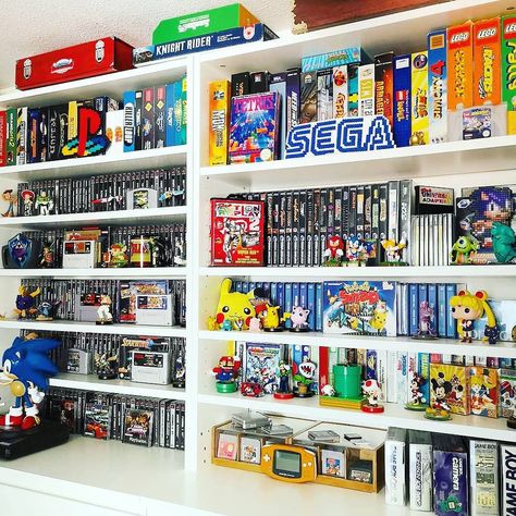 Retro Game Collection, Game Room Collection, Retro Video Game Display, Retro Video Game Room, Retro Gaming Room, Retro Game Room, Video Game Organization, Birthday Drawings, Video Game Storage