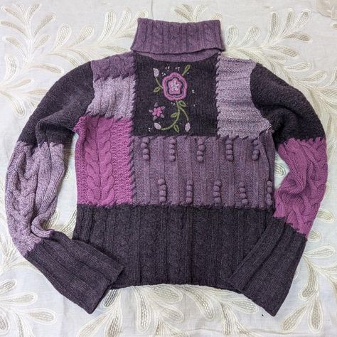 whimsigothic chunky knit purple jumper  amazing... - Depop Purple Cottagecore, Cable Knit Sweater Outfit, Cardigan Ideas, Pink Cottagecore, Purple Jumpers, Knit Sweater Outfit, Patchwork Sweater, Earthy Green, Cold Outfits