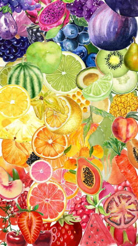 wallpaper inspo 🩷   tags: #wallpaperinspo #aestheticwallpaper #rainbowwallpaper #summerwallpaper #fruitwallpaper Fruit Collage, Fruit Background, Nature Collage, Rainbow Fruit, Collage Wallpaper, Collage Poster, Marker Drawing, Art Collage Wall, Computer Wallpaper