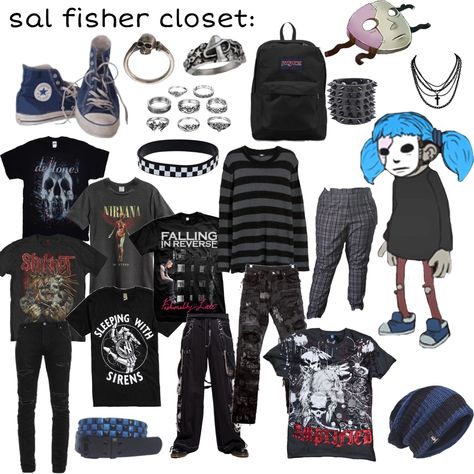 Sal Fisher Inspired Outfits, Sal Fisher In A Dress, Sally Face Clothes, Sally Face Outfit Ideas, Sally Face Inspired Outfits, Sal Fisher Face, Sally Face Outfits, Sal Fisher Aesthetic, Alt Aesthetic Outfits