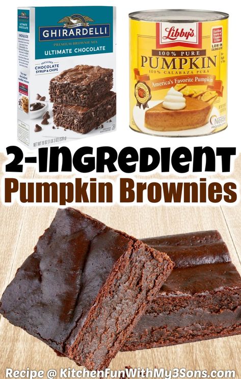 2 ingredient Pumpkin Brownies Pin Brownie Mix With Pumpkin Puree, Brownie With Pumpkin Puree, Brownies Made With Pumpkin Puree, Brownie Mix And Pumpkin Puree, Pumpkin Puree Brownies, Brownies With Pumpkin, Double Recipe, Pumpkin Cravings, Low Fat Desserts