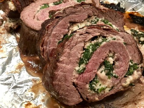 Spinach and Cheese Stuffed Roulade Steak Steak Roulade Recipe, Flank Steak Roulade Recipes, Steak Roulade, Stuffed Flank Steak Recipes Oven, Flank Steak Roulade, Stuffed Flank Steak Recipes Pinwheels, Quick Clean Eating Recipes, Beef Roulade, Rouladen Recipe