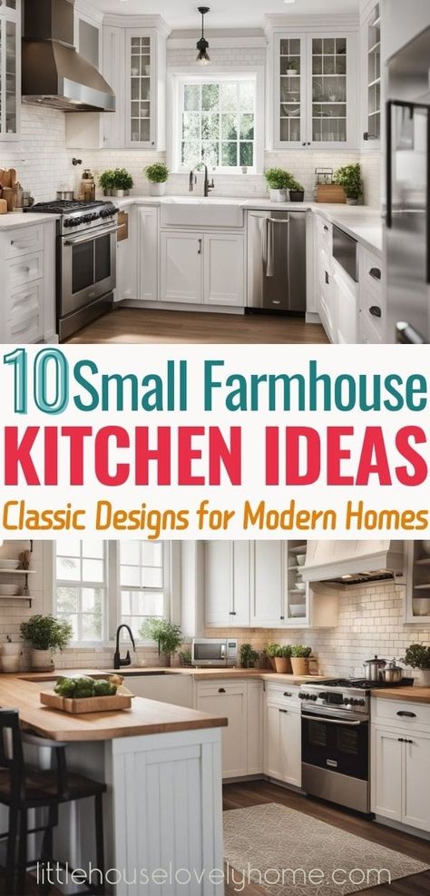 10 Small Farmhouse Kitchen Ideas: Classic Designs for Modern Homes Small Kitchen Budget Remodel, Small Ranch Kitchen Ideas, Kitchen With Two Doors, Kitchen Design Mobile Home, Country Classic Kitchen, Farmhouse Kitchen Diy Makeover, Small Kitchen Remodel Minimalist, Modern Farmhouse Kitchen Small Space, Best Small Kitchen Design