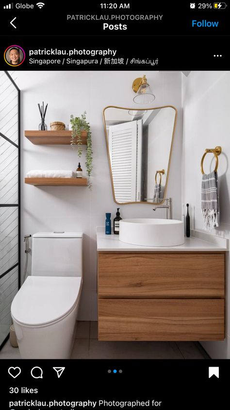 White And Wood Theme House, Chrome And Wood Bathroom, Bathroom Brown And White, Small Bathroom Ideas Wood, White And Wood Bathroom Ideas, White Bathroom With Wood Accents, Bathroom White And Wood, White Brown Bathroom, White And Brown Bathroom