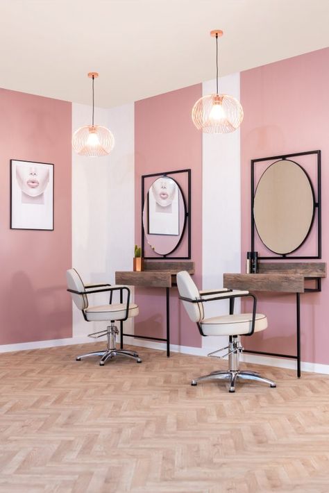 Women Salon Design, Salon Interior Design Pink, Pink Hair Salon, Pink Salon Decor, Pink Beauty Salon, Barber Chair For Sale, Pink Salon, Hair Salon Interior Design, Spa Furniture