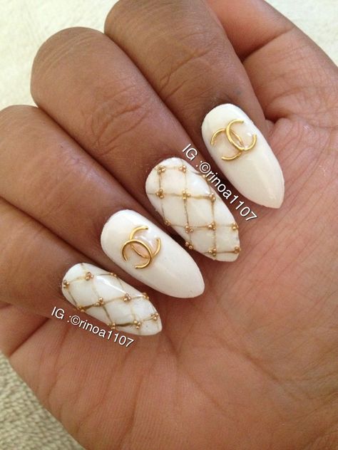 Chanel nails Nail Chanel, Brand Nails, Chanel Nail Art, Channel Nails, Chanel Nails Design, Gucci Nails, Unghie Nail Art, Chanel Nails, Gold Nail