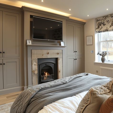 Fitted Wardrobes Around Chimney Breast | Built In Storage Wardrobes Around Fireplace, Bedroom Fireplace Wardrobes, Fireplace Closet Built Ins, Bedroom Fireplace With Built In Dressers, Wardrobe Around Fireplace, Built In Wardrobe With Fireplace, Built In Wardrobe Fireplace, Wardrobe Next To Fireplace, Primary Bedroom Built Ins With Fireplace