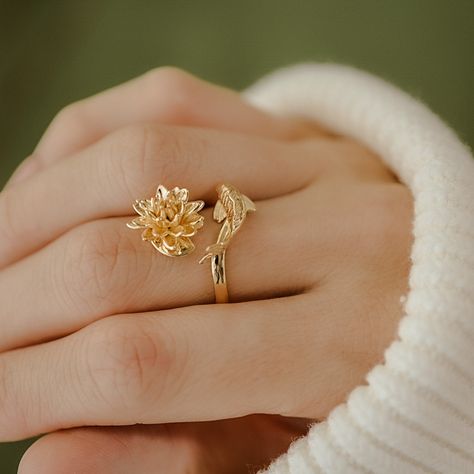 Waterlily and Koi Ring – Amelia Ray Jewelry Koi Fish Jewelry, Koi Jewelry, Water Lily Jewelry, Water Lily Ring, Water Jewelry, Pond Accessories, Lily Ring, Lily Jewelry, Fish Ring