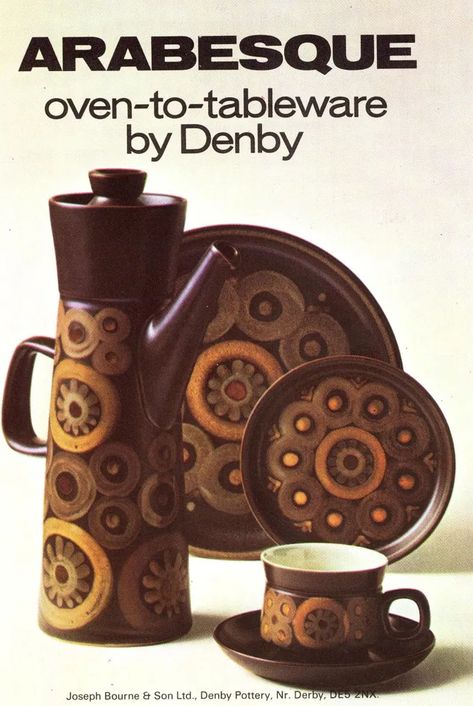 Heavy Pagan Pottery: Denby Tableware Denby Arabesque, Mid Century Modern Dishes, Vintage Homeware, Portmeirion Pottery, Fantasy Genre, Denby Pottery, Hornsea Pottery, Modern Dinnerware, Mid Century Pottery