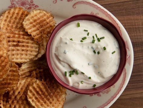 Sour Cream and Onion Dip Recipe | Ree Drummond | Food Network Sour Cream And Onion Dip Recipe, Sour Cream And Onion Dip, Ree Drummond Recipes, Onion Dip Recipe, Crispy Waffle, Waffle Fries, Onion Dip, Sour Cream And Onion, Ree Drummond