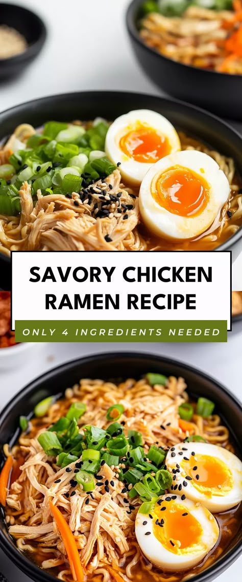 Image for Savory Chicken Ramen Recipe Best Ramen Recipe Easy, Homemade Ramen Recipes Easy, Ramen Recipes With Egg, Easy Ramen Bowl, Quick Chicken Ramen, Easy Ramen Recipes, Ramen Bowl Recipe, Chicken Ramen Soup, Best Ramen Recipe