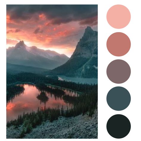 Color Palette for artwork Mountain Forest Color Palette, Landscape Color Palette, Mountain Palette, Paint Combos, Movie Color Palette, Sunset Color Palette, Fam Photos, Ohio House, Adventure Party