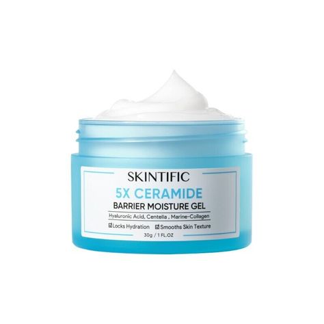 SKINTIFIC 5X Ceramide Skin Barrier Repair Moisturize Gel-Maintains Skin Barrier What’s so special about this product?  👑1 Solution for all skin barrier problems such as Acne, Dry Skin, Reddish Skin, and Textured Skin Formulated with 5 different types of Ceramides (5X Ceramide) which are CERAMIDE NP, CERAMIDE EOP, CERAMIDE AP, CERAMIDE AS, CERAMIDE NS that works great combined to repair and maintain skin natural barrier Ceramide can help to repair skin barrier, moisturize the skin, calms disturbed skin cells, reduce redness, and soften the texture of the skin This moisturizer is completed with ingredients such as Hyaluronic Acid, Centella Asiatica, dan Marine Collagen to hydrate deepest skin layer, prevent inflammation, and soften the skin texture, and prevent premature aging Have gel text Skintific 5x Ceramide, Skin Gel, Tranexamic Acid, Marine Collagen, Hydrolyzed Collagen, Skin Care Recipes, Gel Moisturizer, Brightening Serum, Skin Barrier