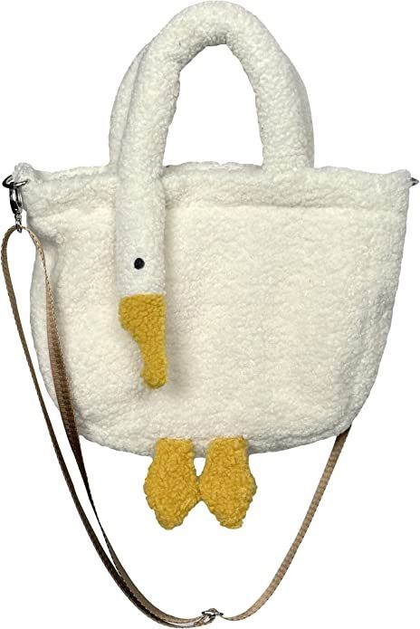 XACKWUERO Women Cute Plush Goose Bag Funny Novelty Goose Purse Tote Handbag Shoulder Shopper Bag Goose Purse, Goose Bag, Fluffy Tote Bag, Novelty Handbags, Novelty Purses, Scout Bags, White Crossbody Bag, Plush Bags, Cute Plush