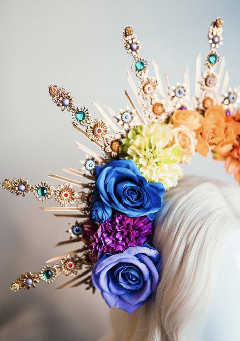 Celestial Headpiece, Crown Halo, Halo Crown, Flower Halo, Pride Rainbow, Costume Hats, Pride Month, Rainbow Pride, Pregnancy Photos