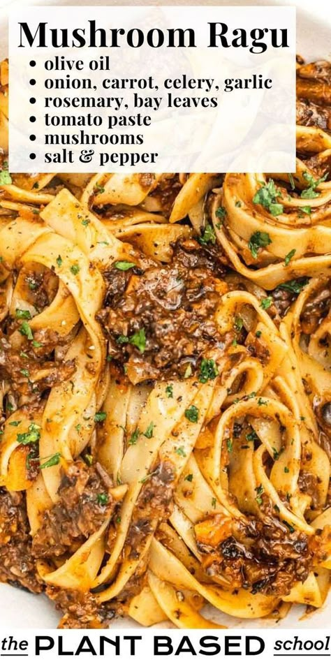 Vegan Dishes With Mushrooms, Vegetarian Meals With Mushrooms, Easy Vegetable Meals, Vegetarian Whole 30 Recipes, Vegetable Rich Meals, Mushroom Meals Vegetarian, Veggie Forward Meals, Vegan Pasta With Mushrooms, Vegan Mushroom Ragu