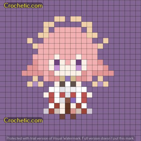 Genshin Perler Beads Pattern, Yae Miko Pixel Art, Pixel Art Genshin, Genshin Pixel Art, Genshin Impact Pixel Art, Miko Genshin Impact, Blouse Free Pattern, Miko Genshin, Crochet Grid