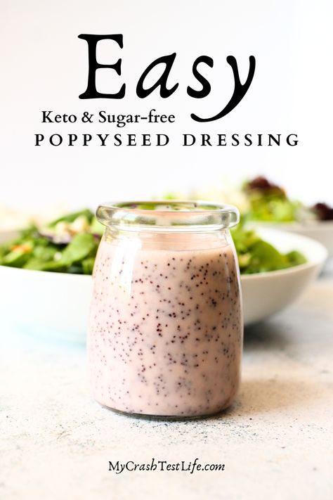 This Easy Sugar-Free Poppy Seed Dressing is only made with 5 basic ingredients (not including salt and pepper)! This keto Poppy Seed Dressing is perfect for dipping your favourite low carb veggies, tossing it over some summer greens or drizzling it over any side dish for a touch of sweetness. Poppyseed Dressing Recipe, Poppyseed Salad Dressing, Sugar Free Dressing, Low Carb Dressing, Keto Salad Dressing, Poppyseed Dressing, Poppy Seed Dressing, Low Carb Veggies, Low Carb Salad