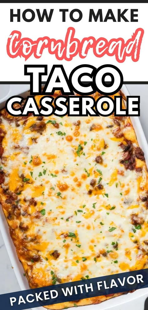 Whip up an Easy Oven-Baked Taco Cornbread Casserole for a taste sensation that satisfies the whole family! Perfectly combining taco flavors and cornbread's hearty comfort, this simple, homemade recipe takes the hassle out of weeknights. An appetizing dish that's also a crowd-pleaser for your weekend dinners. Fast, easy, and wonderfully delicious - let's start baking! Taco And Cornbread Casserole, Mexican Cornbread Casserole Taco Bake, Taco Dishes Easy, Taco Bake With Jiffy Cornbread, Casserole Recipes With Cornbread, Jiffy Cornbread Taco Casserole, Jiffy Cornbread Taco Bake, Cornbread Taco Bake Casserole, Jiffy Taco Casserole