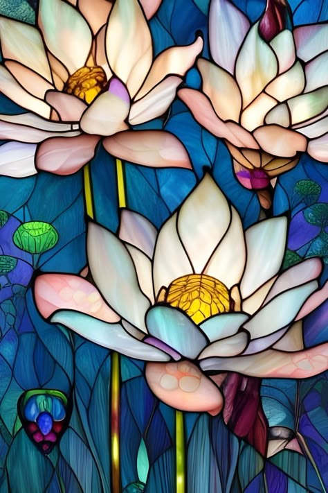 Lotus Stained Glass Pattern, Stained Glass Lotus Flower, Stained Glass Painting Canvas, Art Nouveau Stained Glass Patterns, Stained Glass Tattoo Ideas, Simple Glass Painting Designs, Stained Glass Flowers Patterns, Flower Stained Glass Patterns, Stained Glass Art Nouveau