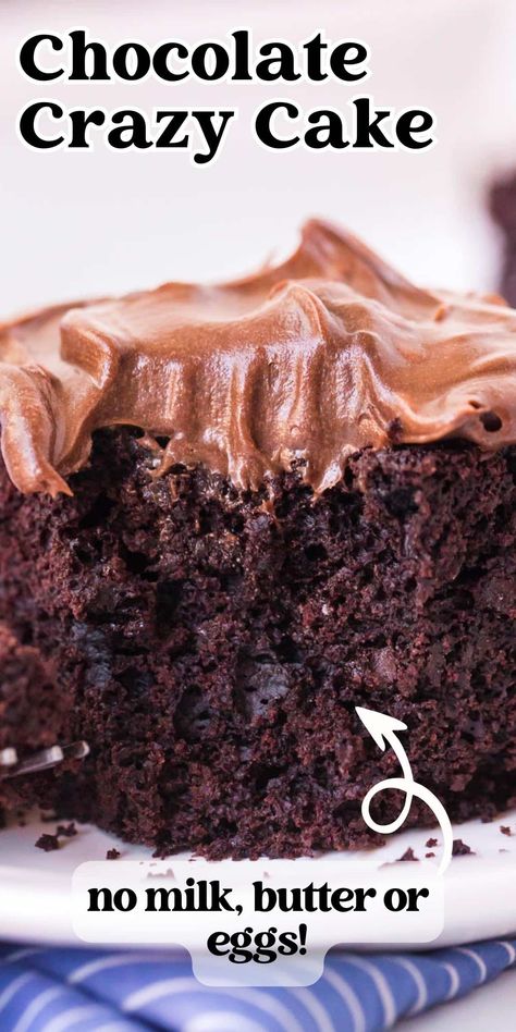 This chocolate cake recipe doesn't use any milk, eggs, or butter. It only uses pantry ingredients. Chocolate crazy cake sweet, delicious, and easy to make! 3 Ingredients Chocolate Cake, Easy Delicious Chocolate Cake, Midnight Chocolate Cake, Chocolate Milk Cake, Box Chocolate Cake Recipes, Chocolate Genoise Sponge Cake, Milk Chocolate Cake Recipe, Crazy Chocolate Cake, Crazy Cake Recipe