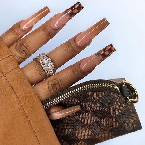 Brown Nude Nails, Brown Nails Design, Lv Nails, Nails Brown, Fly Nails, Simple Acrylic, Nail Aesthetic, Nude Nail Designs, Brown Acrylic Nails