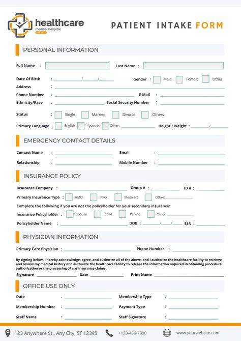 Patient Intake Form, Admission Form Design, Intake Form, Questionnaire Template, Client Satisfaction, Consent Forms, Monthly Budget Template, Primary Care Physician, Folder Design