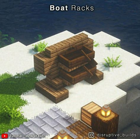 Boat Racks Minecraft, Small Minecraft Boat, Minecraft Boat Rack, Minecraft Fisherman Hut, Minecraft Fishing House, Minecraft Boat Dock, Minecraft Dock Ideas, Minecraft Fishing Hut, Minecraft Dock Design