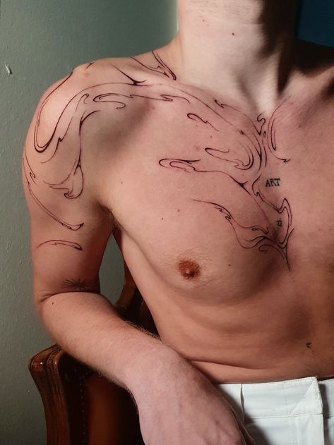 The start of a beautiful project Trans Top Surgery Tattoos, Male Chest Tattoos, Snake Outline, Collar Bone Tattoo For Men, Mens Body Tattoos, Geometric Tattoo Sleeve Designs, Ab Tattoo, Abstract Tattoo Ideas, Abstract Tattoos