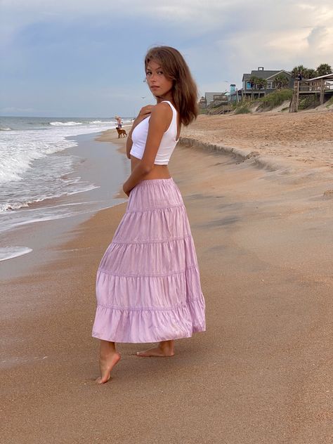 Summer fits, maxi skirt, coconut girl, aethetic, beach, outfit inspo Summer Pink Flowy Maxi Skirt, Summer Maxi Skirt Aesthetic, Coquette Maxi Skirt, Spring Beach Full-length Maxi Skirt, Beach-style Gathered Maxi Skirt, Coconut Girl, Insta Inspo, Summer Fits, Long Skirt