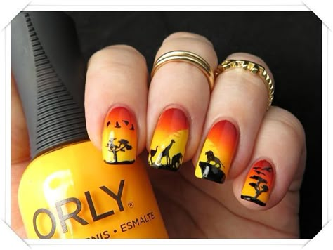 Lion King Nail Art, Thanksgiving Manicure, Landscape Nails, Lion King Nails, Lion Nails, King Nails, Character Nails, Disney Inspired Nails, Neat Nails