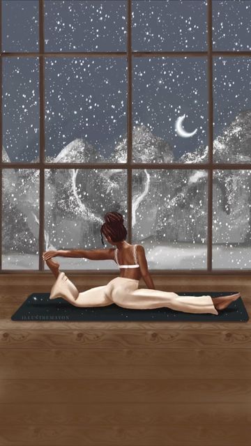 2024 Vision Board Yoga, Yoga At Night Aesthetic, Winter Yoga Aesthetic, Morning Yoga Aesthetic, Yoga Vision Board, Yoga Animation, Yoga Aesthetic Inspiration, Yoga Inspiration Art, Night Time Yoga