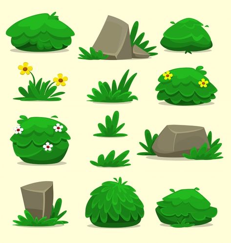 Planting Drawing, Grass Template, Plant Illustration Art, Cartoon Grass, Green Illustration, 동화 삽화, Bg Design, 2d Game Art, Casual Art