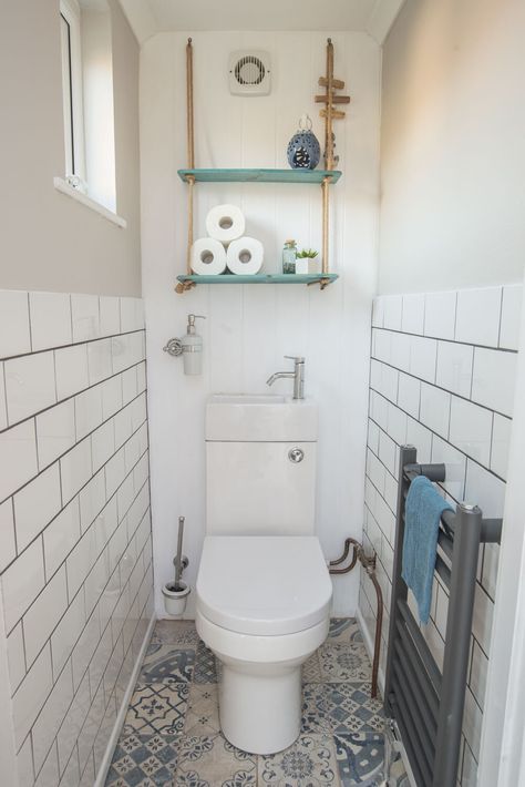 Downstairs Toilet Ideas, Small Wc, Fifi Mcgee, Wc Ideas, Small Downstairs Toilet, Outside Toilet, Toilet Ideas, Bathroom Shelves Over Toilet, Toilet Room Decor