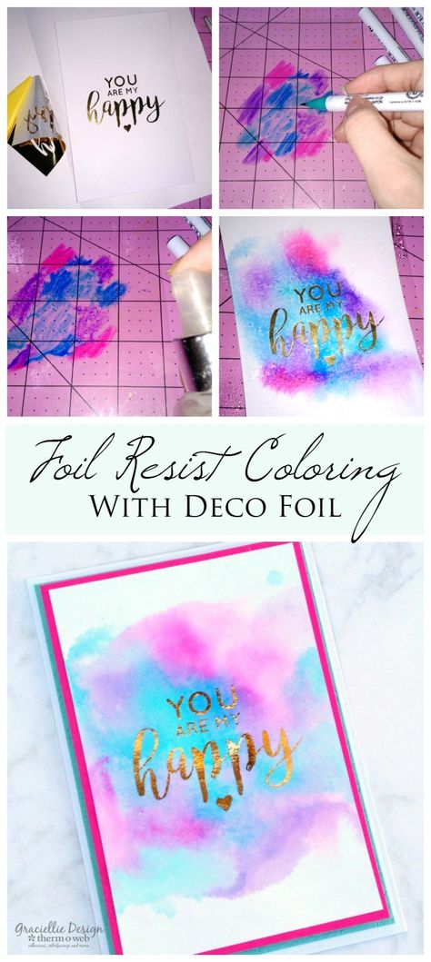 Deco Foil Projects, Minc Foil Projects Ideas, Foiling Techniques, Foiled Cards, Minc Foil, Craft Foil, Watercolor Markers, Hanging Craft Ideas, Deco Foil